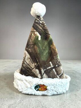 Bass Pro Shops Camo Fleece Santa Hat With White Plush Trim & Pom For Adults
